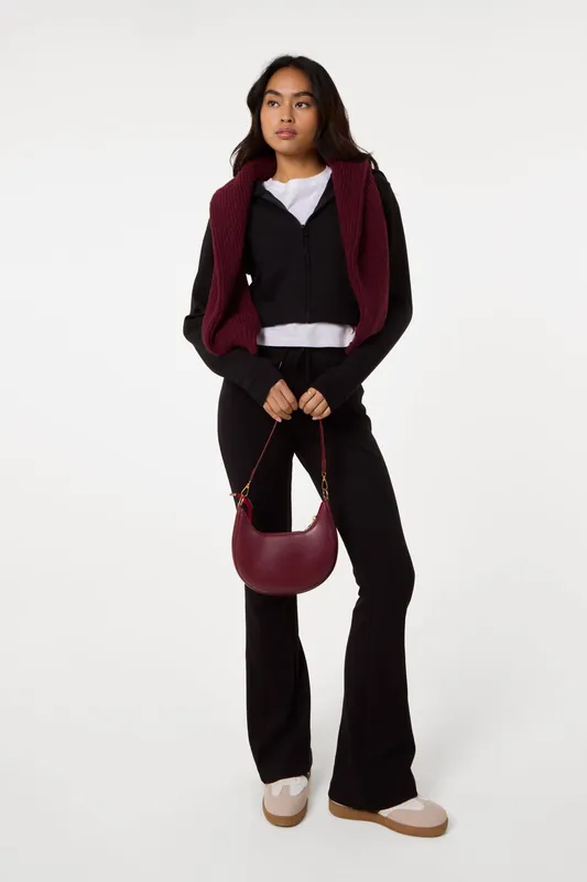 Black Pin Tuck Jersey Flares - Pink Vanilla