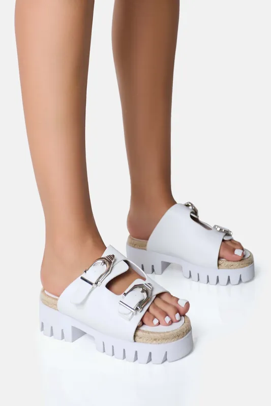Equinox White Chunky Jute Detail Buckle Flatform Sandals - Public Desire