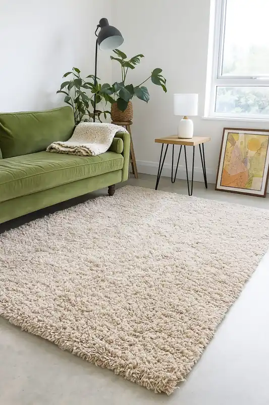 Beige Soft Shaggy Rug Cream Fluffy Deep Pile Warm Bedroom Carpet Runner Mat - Kukoon
