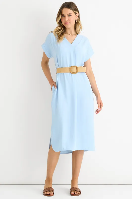 Blue Air Flow Belted Oversized Dress - Gini London