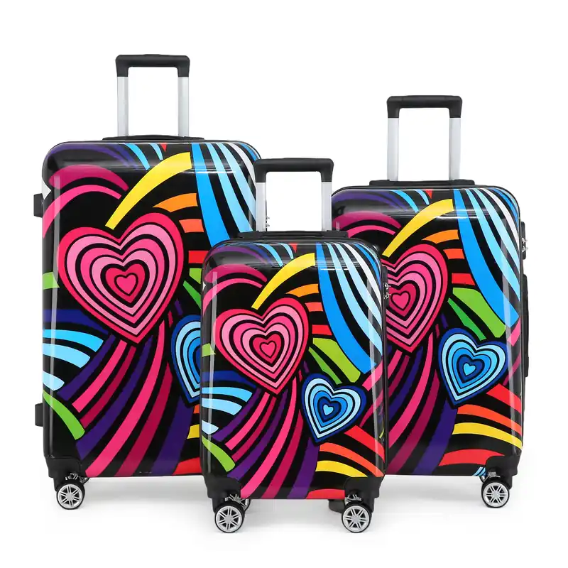 Printed Hard Shell Dual 4 Wheel Luggage Suitcase - Infinity Leather