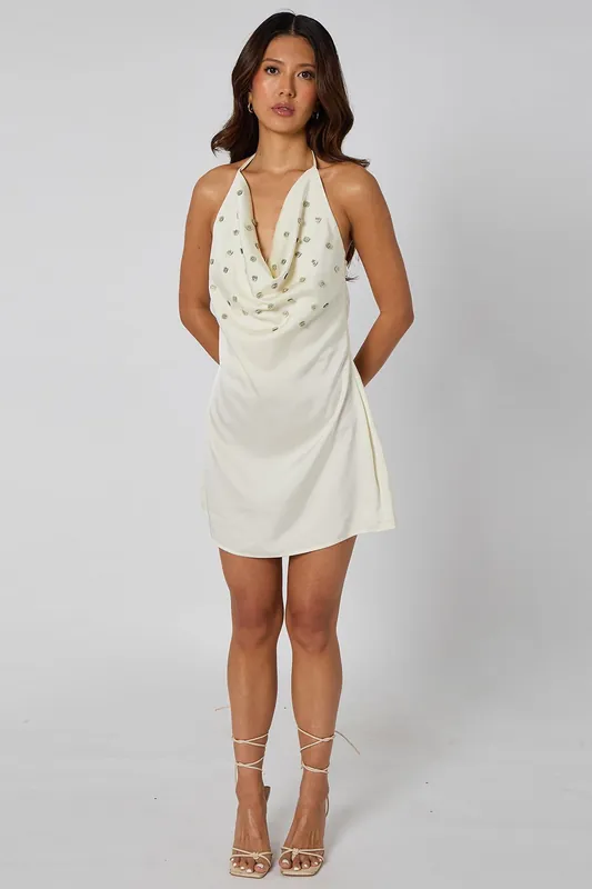 Button Detail Cowl Neck Mini Dress - Urban Bliss