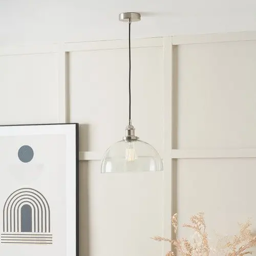Ceiling Light Antique Silver Metal and Glass Dome Pendant - Ruma