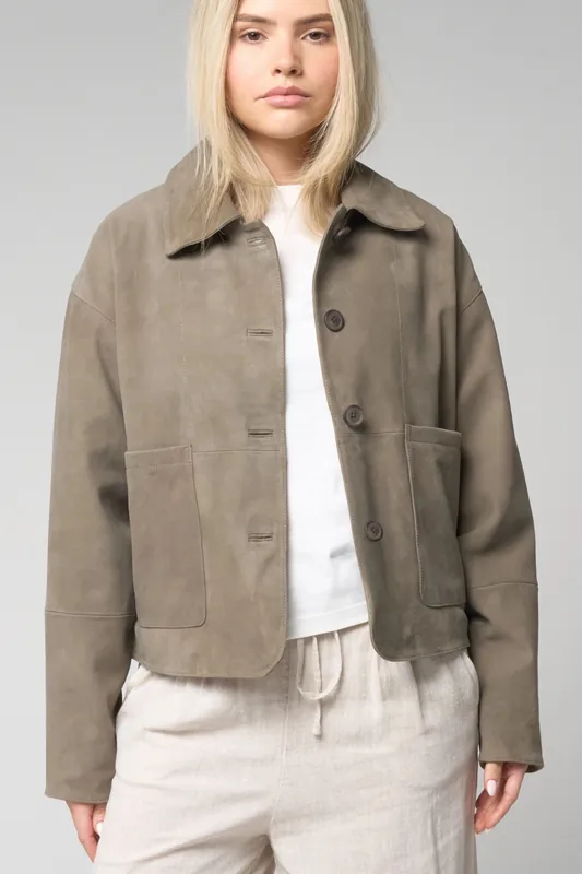 Sage Goat Suede Cropped Harrington - Barneys Originals