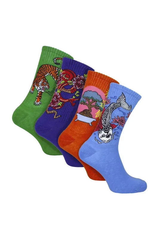 4 Pairs Novelty Japanese Style Cotton Socks with Fun Patterns - Sock Snob