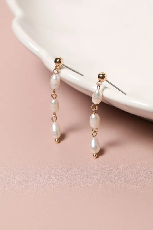Real Freshwater Linear Drop Earrings - Jon Richard