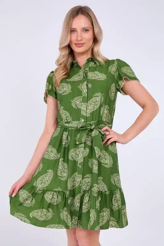 Green Paisley Print Short Sleeve Mini Dress - Love Sunshine