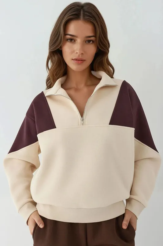 Raised Zipper Collar Comfortable Sweatshirt - Hiccup