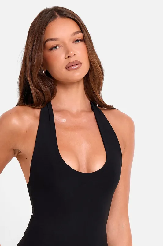 Halterneck Luxe Slinky Top Black - Public Desire