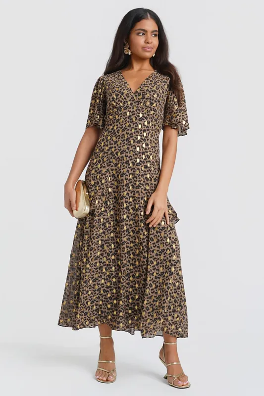 Ruffle Animal Foil Midi Dress - Needs No Label