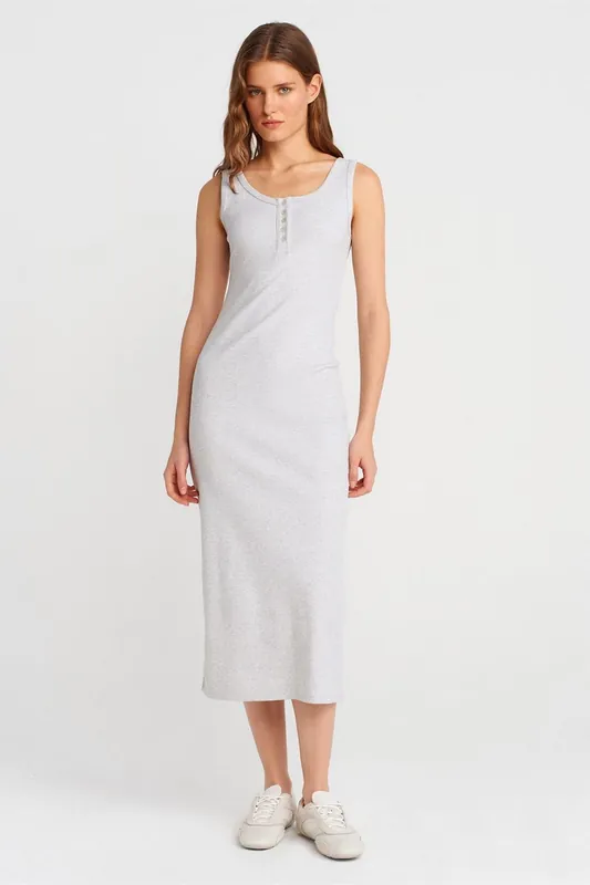 Ribbed Midi Bodycon Dress With Buttons - Dilvin