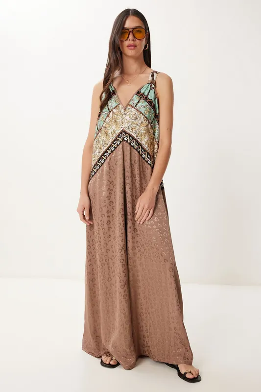 Wide Leg Printed Jumpsuit with V-Neck