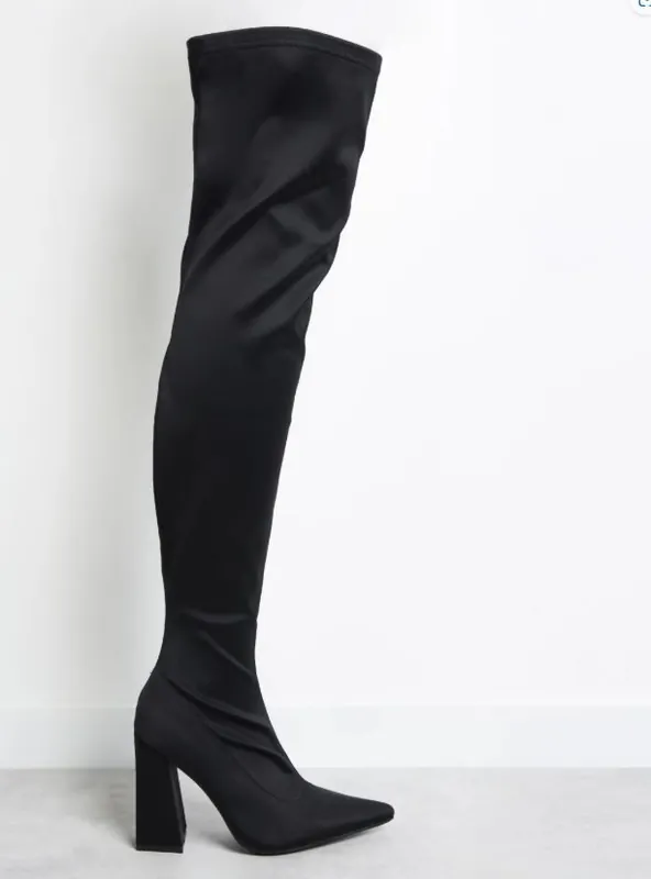 Black Knee High Boots - Shnoo