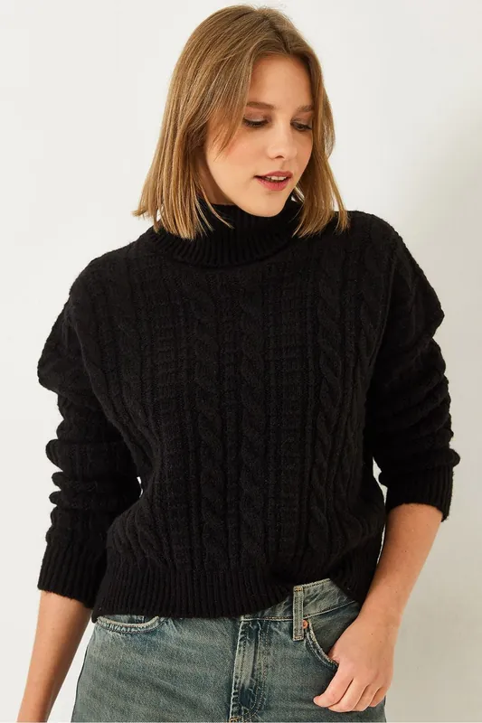 Textured Turtleneck Cropped Sweater - Bianco Lucci