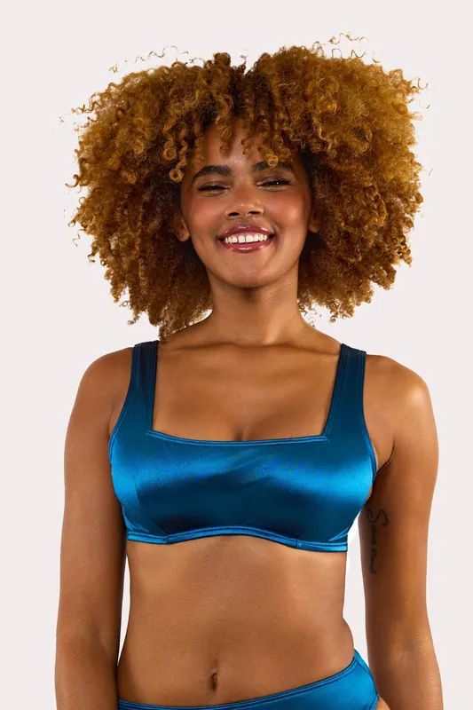 Kylie Teal Fuller Bust Square Neck Crop Top - Wolf & Whistle