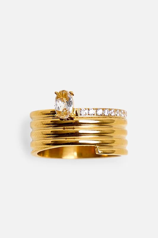 Layered Gold Ring With Diamante Detail - Public Desire