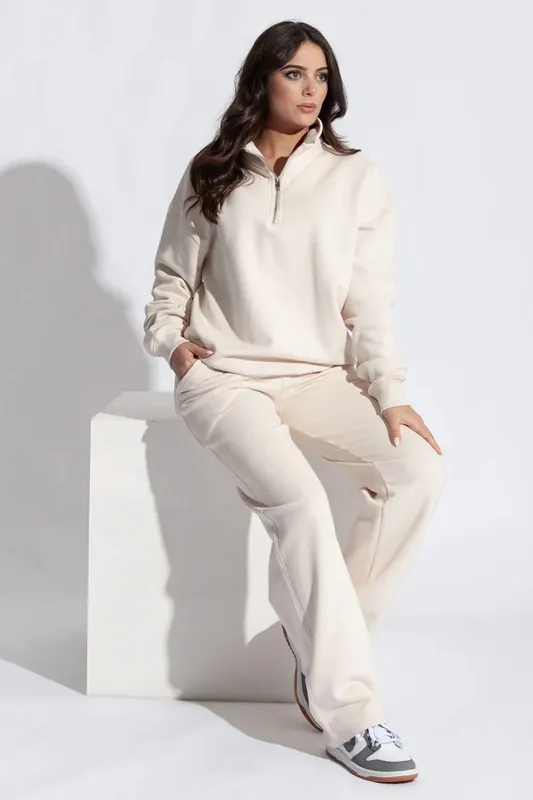 Beige 1/4 Zip Fleece Tracksuit - Aftershock London