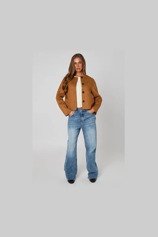 Cropped Suede Button Front Jacket - Urban Bliss