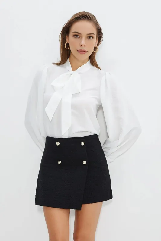 Woven Shirt With Collar Scarf Detail - WOVCOR