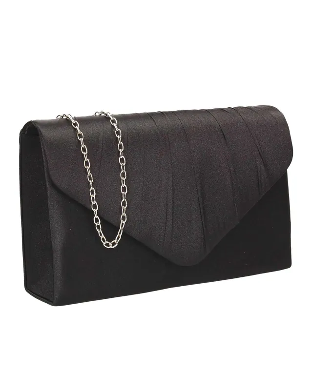 Envelope V Shape Satin Pleated Clutch Bag - Kitise
