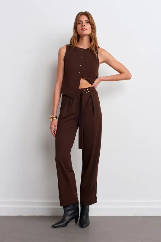 High-Waist Wide-Leg Crepe Trousers
