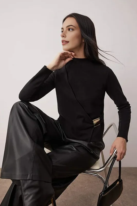Wrap Detail Long Sleeve Knitted Blouse - WOVCOR