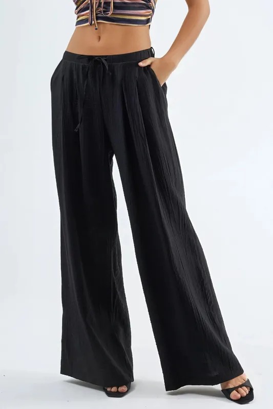 Wide Leg Drawstring Pants - Busem