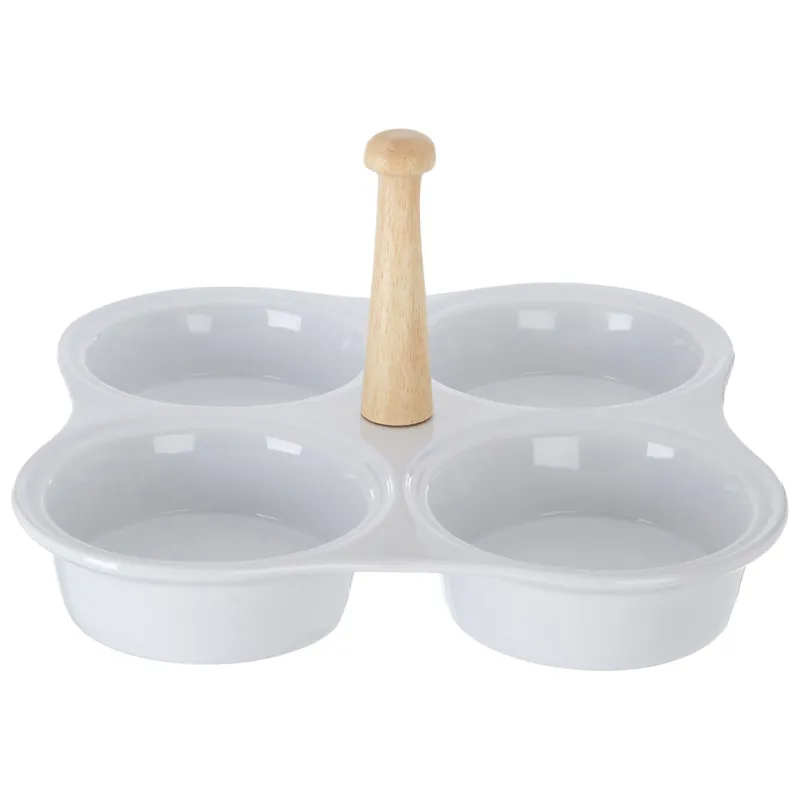Bamboo 4 Section White Ceramic Snack Dish - Orsina