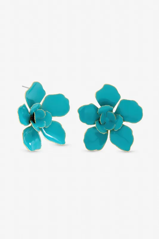 Turquoise Statement Flower Earrings - Mood