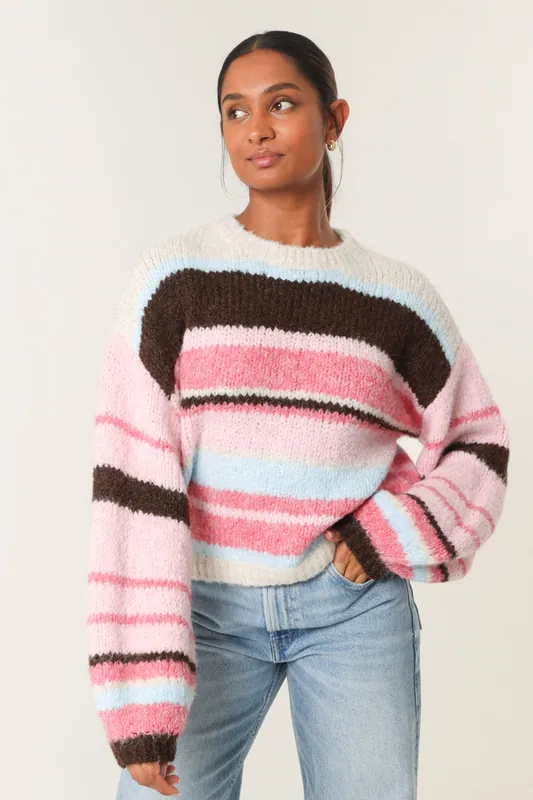 Pink Colourful Block Horizontal Stripes Jumper - Blue Vanilla