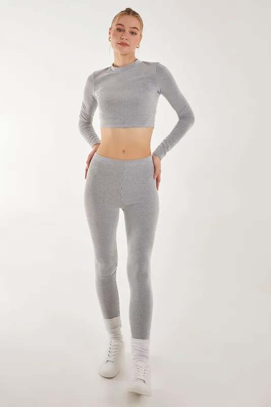 Two Tone Rib Long Sleeve Top - Pink Vanilla