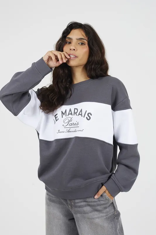 Contrast Stripe Panel Crew Neck Sweatshirt - Brave Soul