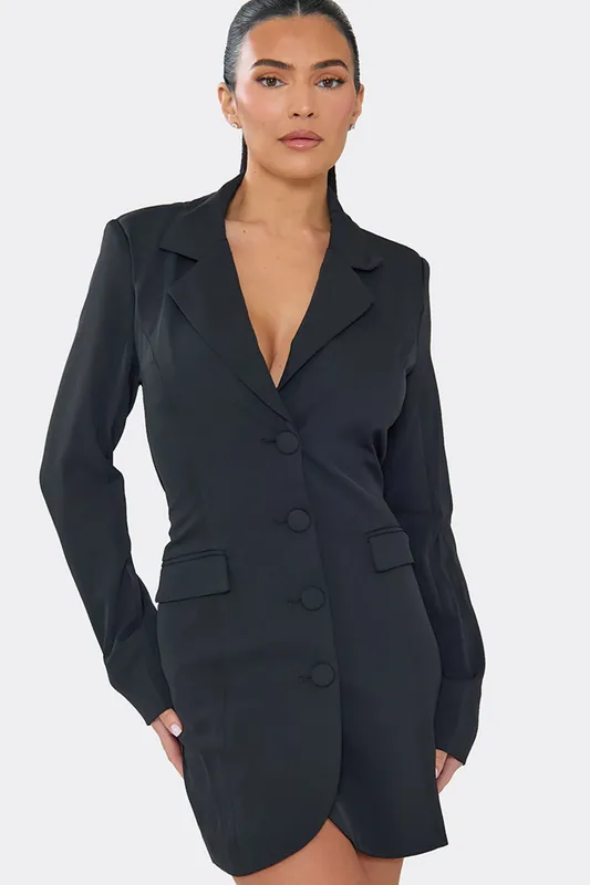 Blazer Style Long Sleeve Open Back Mini Dress - EGO