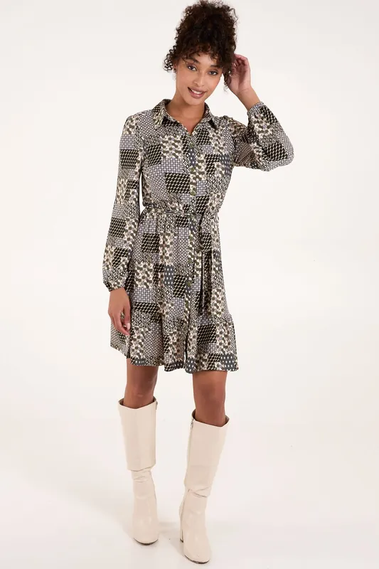 Belted Mini Shirt Dress - Blue Vanilla