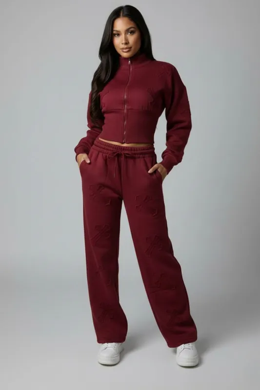 Crucifix Embroidered Zip-Up and Jogger - Fleece - Co-ord Set