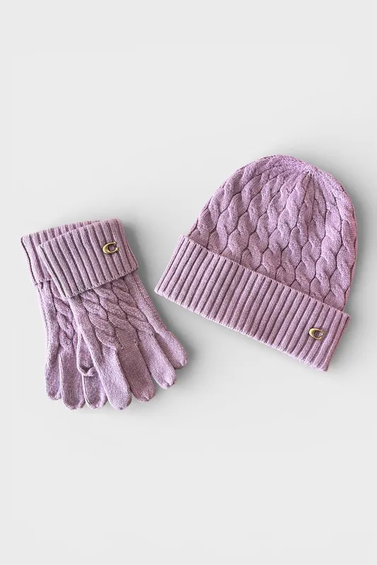 Cable Knit Beanie Faded Pink - Coach