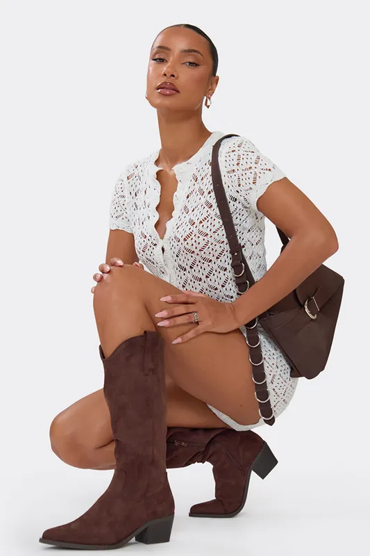 Western Faux Suede Block Heel Boots - EGO