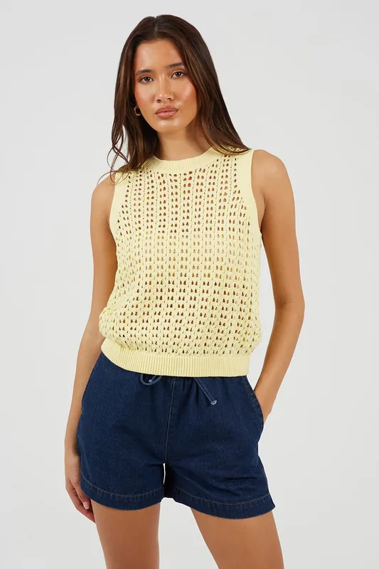 Crew Neck Open Stitch Knitted Vest - Brave Soul