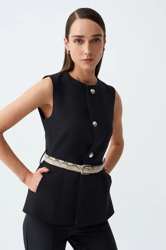 Belted Crepe Waistcoat - Dilvin