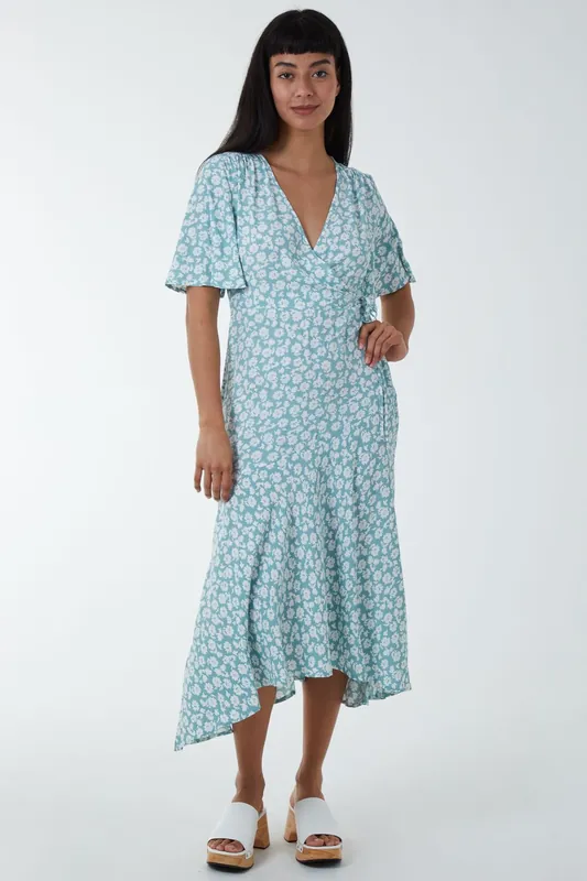 Angel Sleeves Wrap Midi Dress - Blue Vanilla