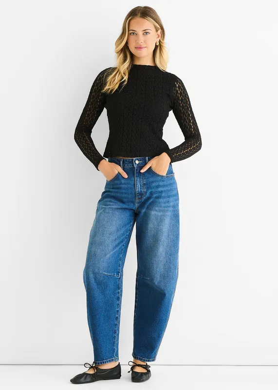 Black High Neck Jersey Lace Long Sleeves Top - Gini London