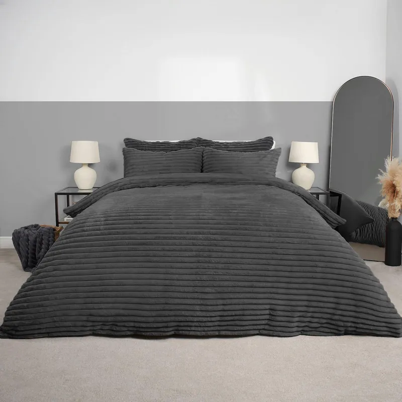 Ribbed Duvet Cover Faux Fur Winter Warm Bedding Set - OHS