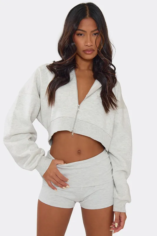 Long Sleeve Zip Marl Cropped Hoodie - EGO