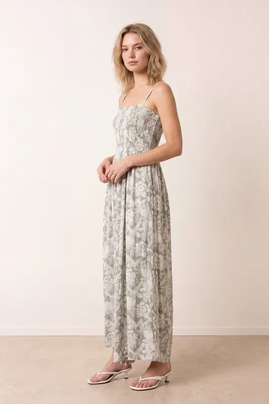Pale Green Crinkle Shirred Strappy Jumpsuit - Blue Vanilla