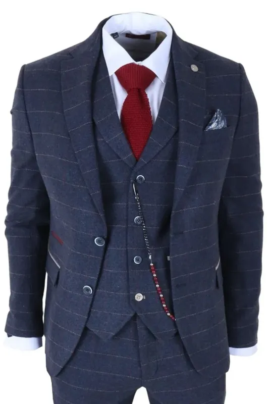 3 Piece Formal Suit Wool Blend Tweed Herringbone - TruClothing