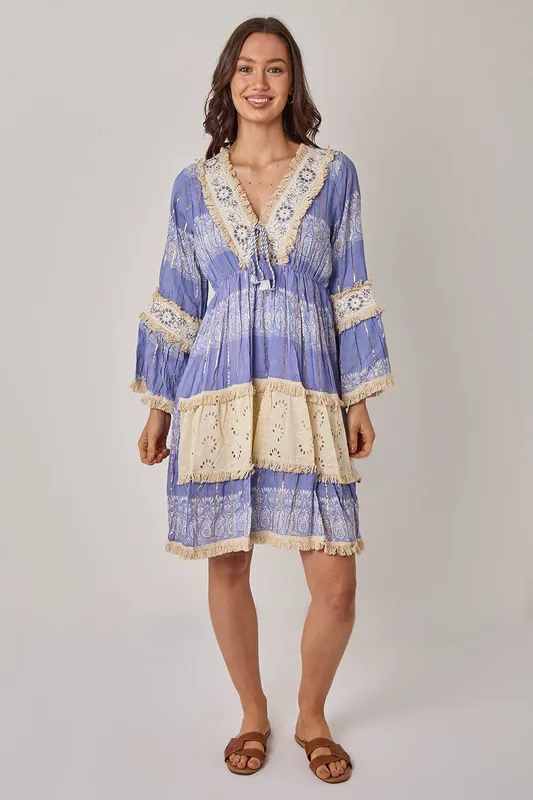 Boho Fringe Detail Viscose Dress - ELAINA FASHION