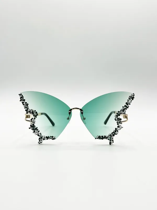 Butterfly Shaped Lens with Crystal Detail in Green - SVNX