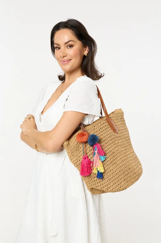 Pom Pom & Tassel Beach Tote Bag - Liquorish