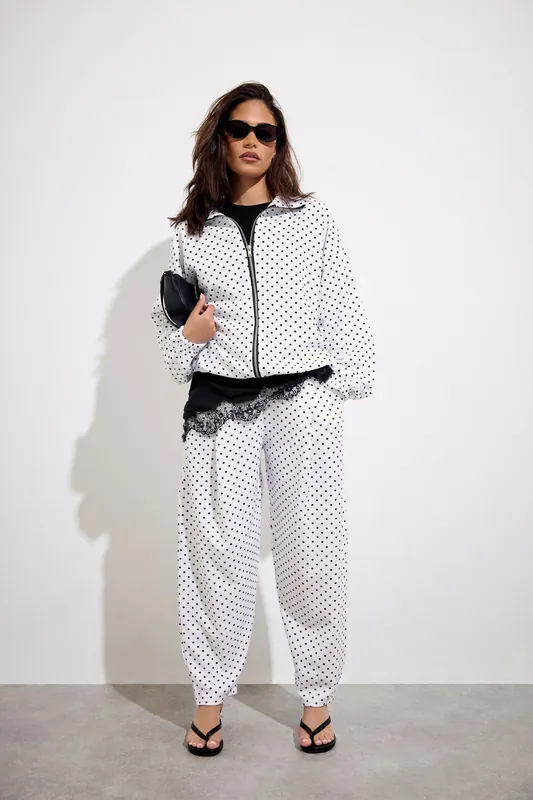Petite Polka Dot Funnel Neck Jacket - PixieGirl