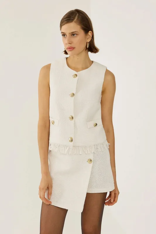 Button Detailed Tweed Vest - Hiccup